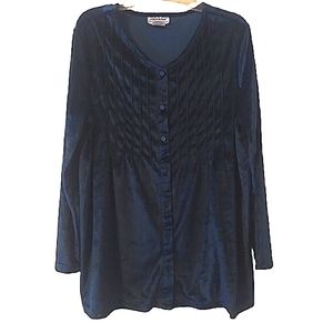 Y2K Vintage Velvety Christmas Green Tunic Top, Size: Large